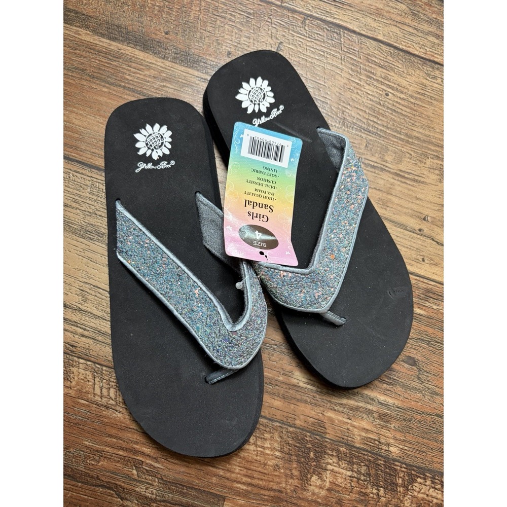 Yellow Box Girls Sz 4 Flip Flop Slip On Sandals Colorful Shimmer